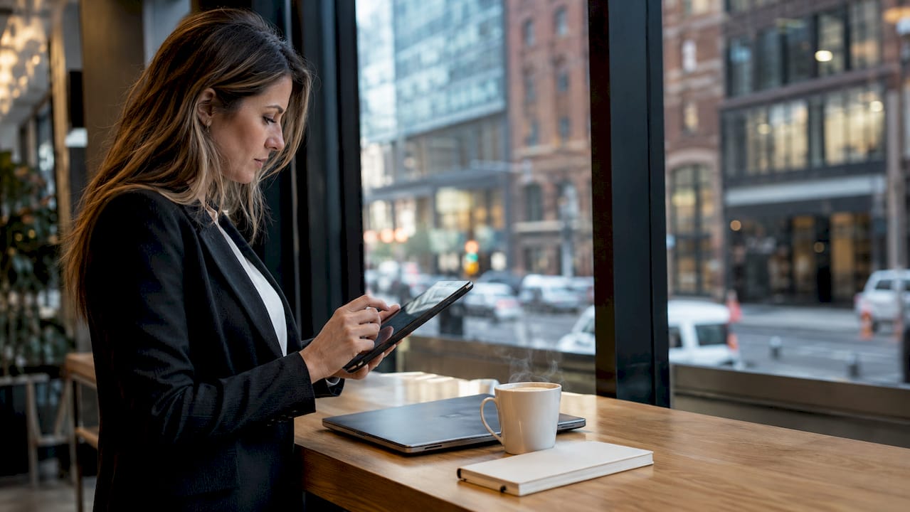 Social media manager reviewing dental posts on phone