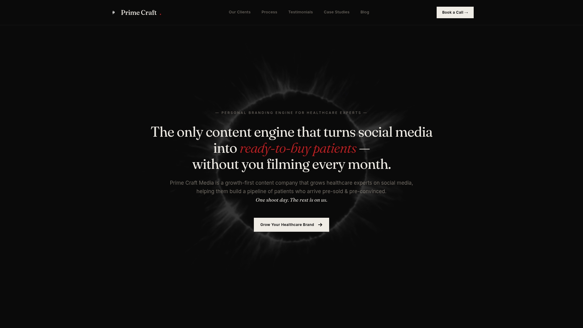 Prime Craft Media homepage: the AI avatar content engine for doctors
